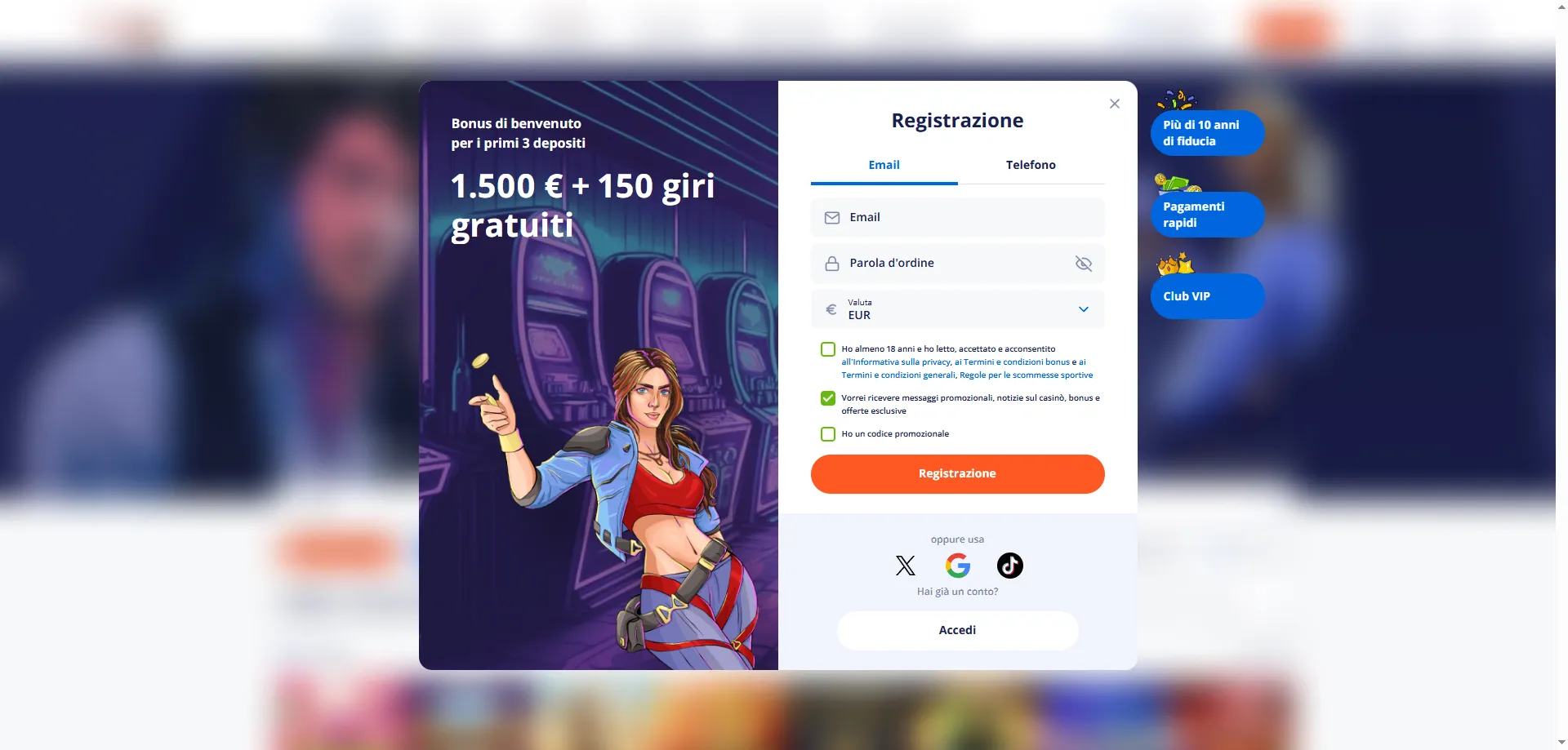 Procedura di Registrazione &mdash; Vulkan Vegas